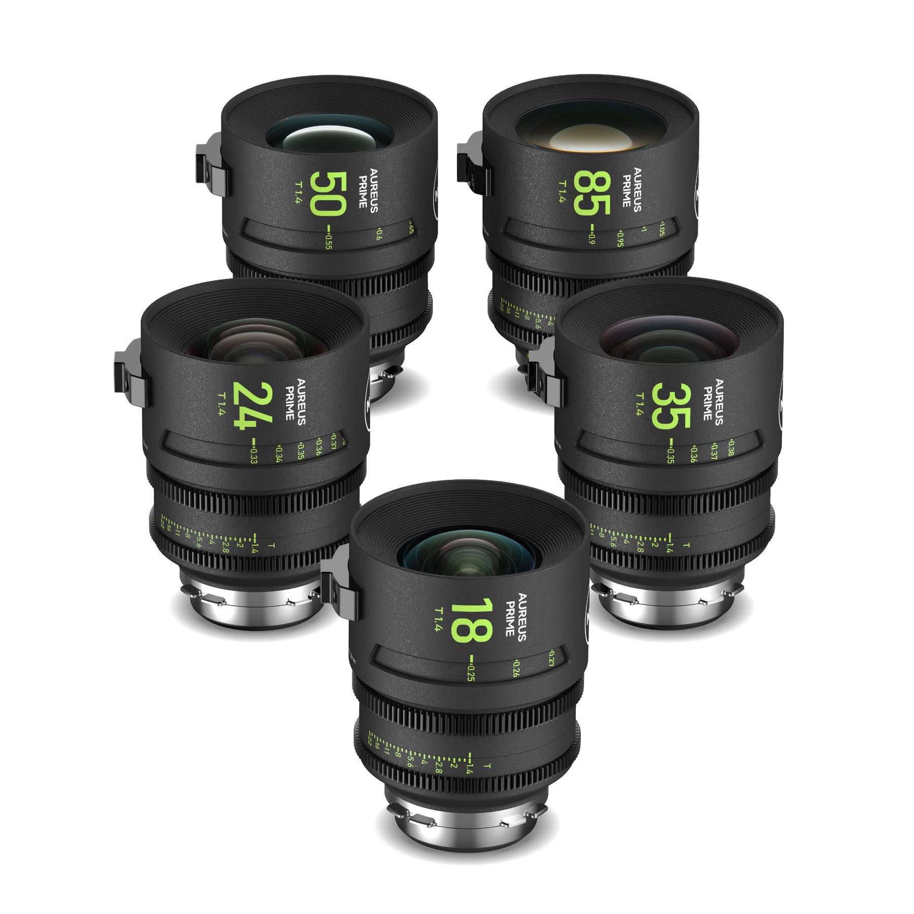 NiSi Aureus Prime Full Frame T1.4 Cinema Lens Kit - 18mm, 24mm, 35mm, 50mm, 85mm + Hard Case (PL Mount)